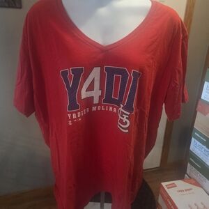 Red Y4DI Graphic V-Neck T-Shirt